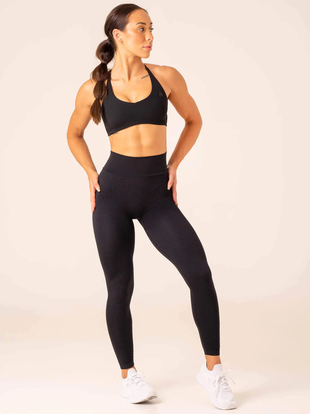 HONEYCOMB SCRUNCH SEAMLESS LEGGINGS, BLACK