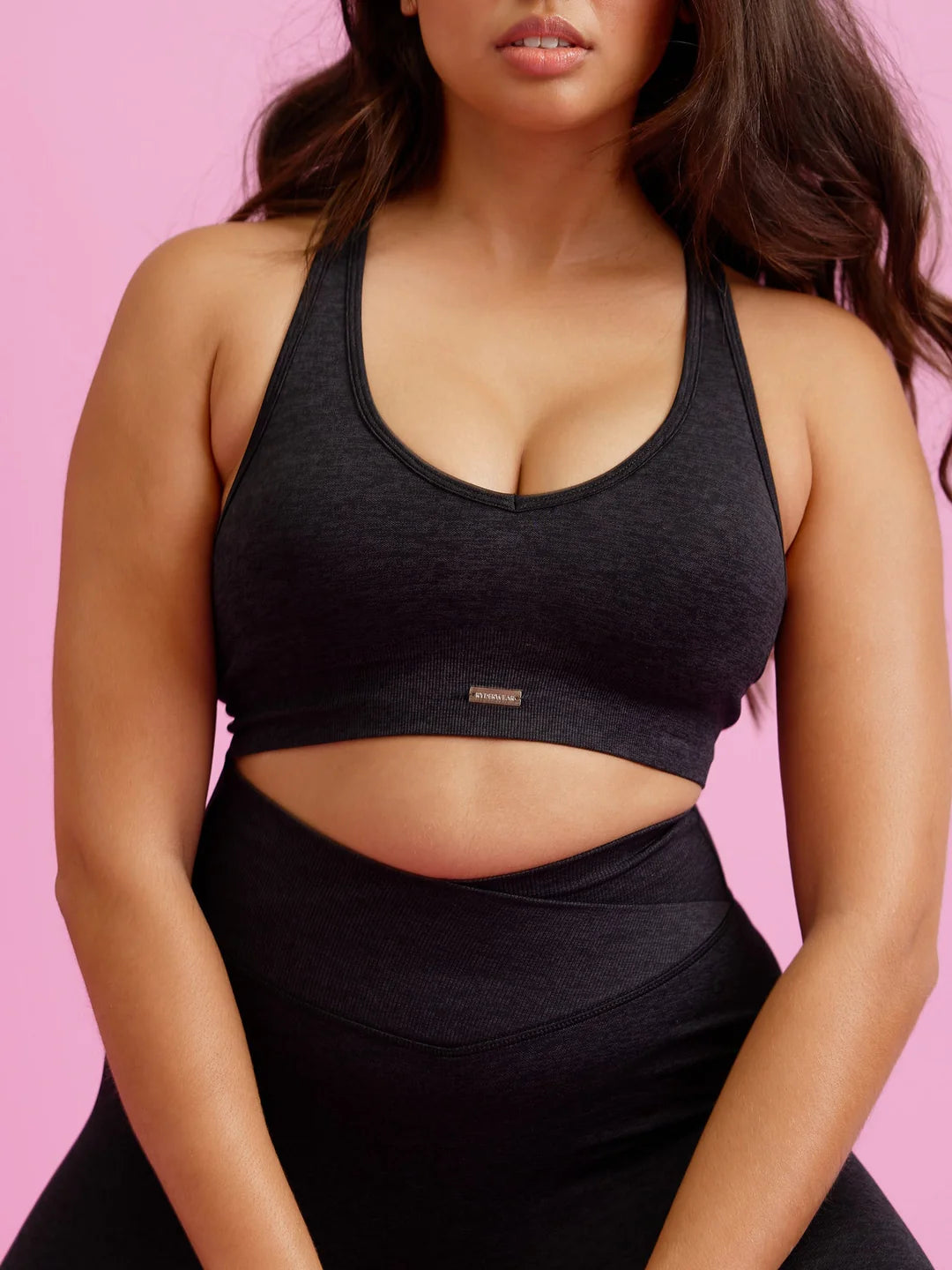 FOCUS SEAMLESS SPORTS BRA, BLACK MARL